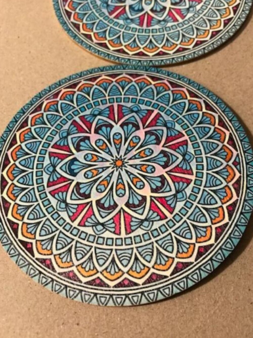Wooden 4 pc Balance Mandala Coaster Set Lotus Geometric Pattern India 107
